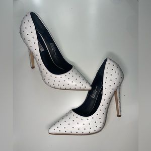 White studded pumps/ heels with pointed toe